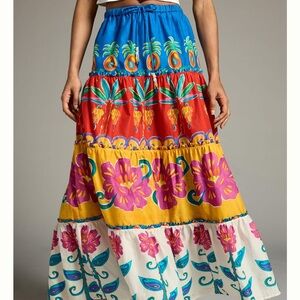 Farm Rio Printed Tiered Maxi Skirt